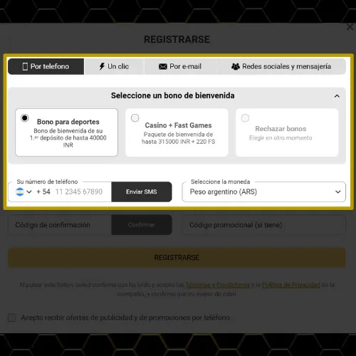 Complete algunos datos para iniciar sesión en Melbet.